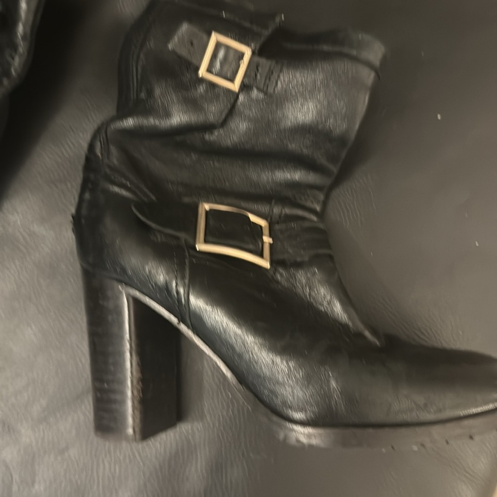Jimmy Choo black leather super cool Moto boots, with high heel.